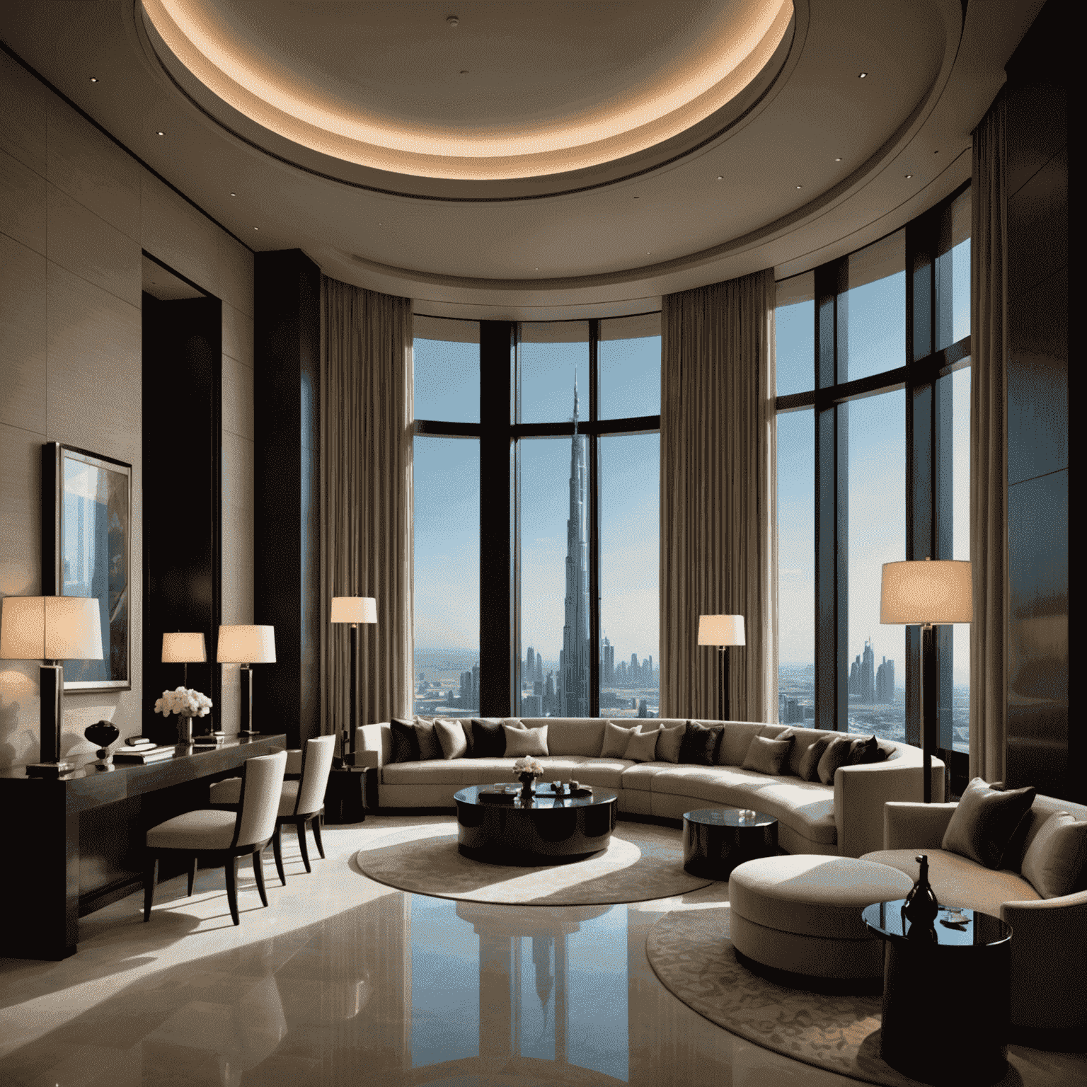 Armani Hotel Dubai, sleek and minimalist interiors designed by Giorgio Armani, located in the Burj Khalifa