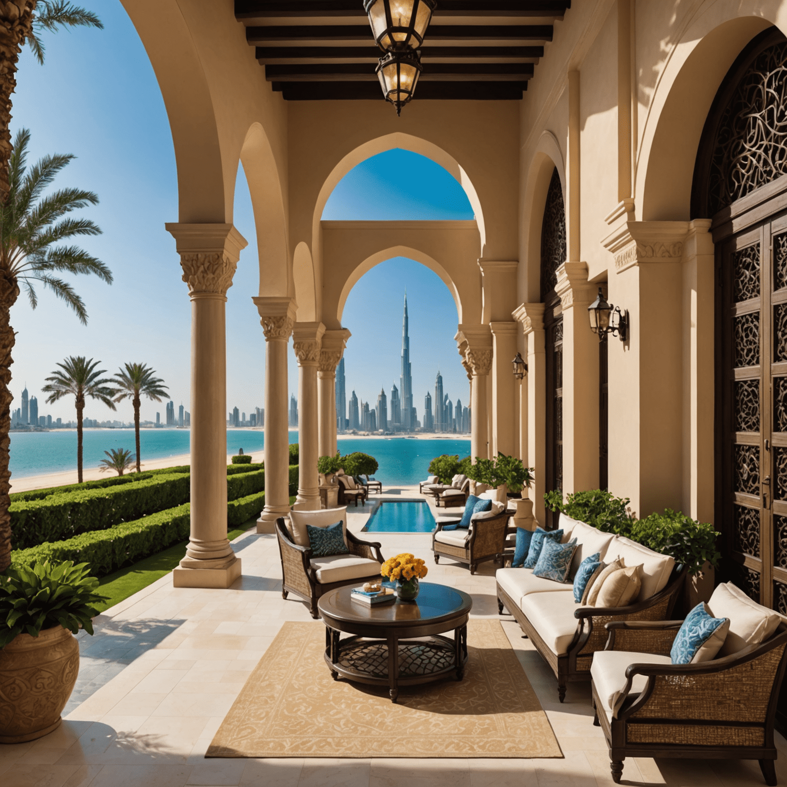 One&Only The Palm, an exclusive resort with Moorish and Andalusian architecture, private beach, and stunning views of the Dubai skyline