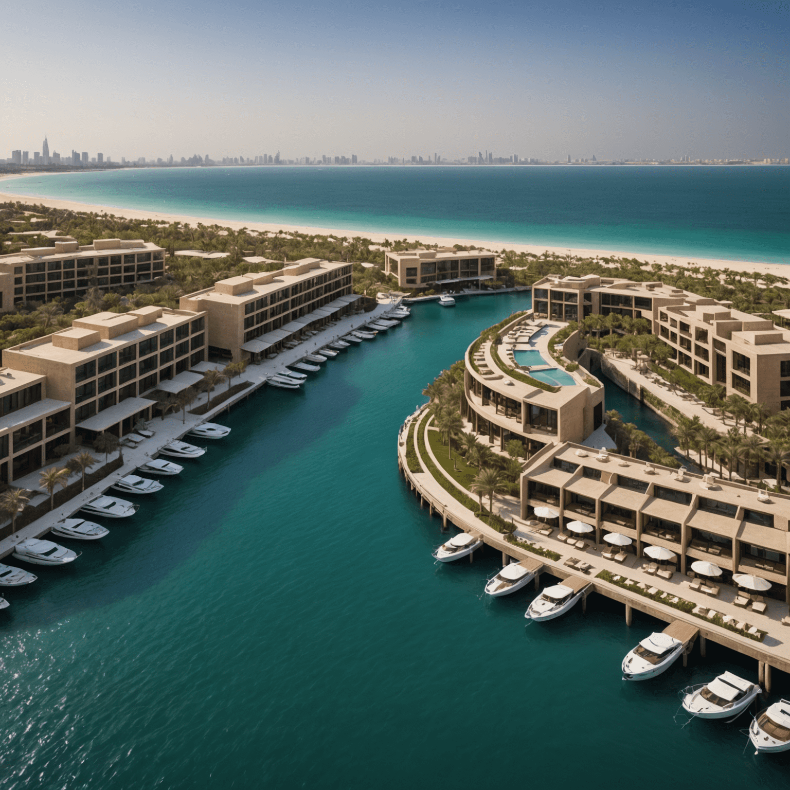 Bulgari Resort Dubai, a luxurious Mediterranean-style resort on its own island, featuring a marina and Bulgari's signature Italian style