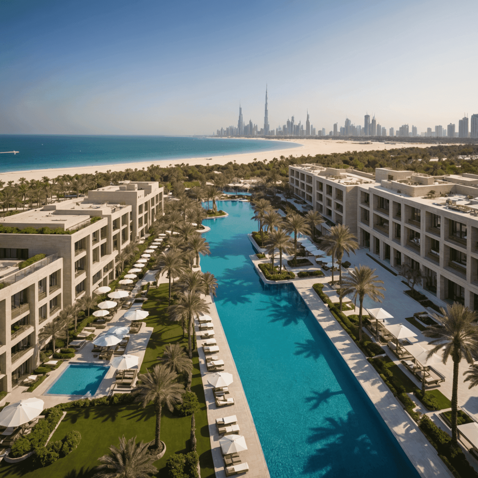 Mandarin Oriental Jumeira, Dubai, a beachfront urban resort with contemporary design, featuring rooms with stunning sea or city skyline views